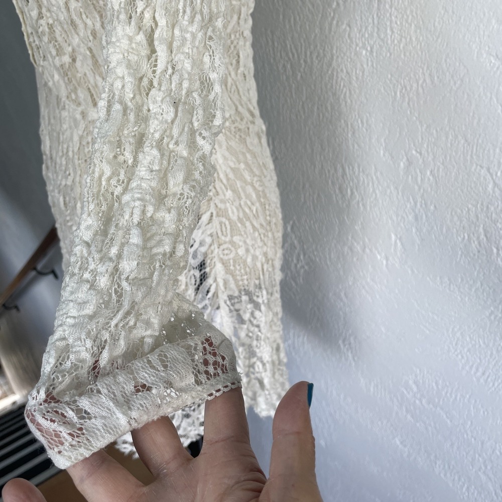 Mystree Vintage Henley Cream lace dress Sheer Button Front Bell Sleeve Small - Picture 4 of 8